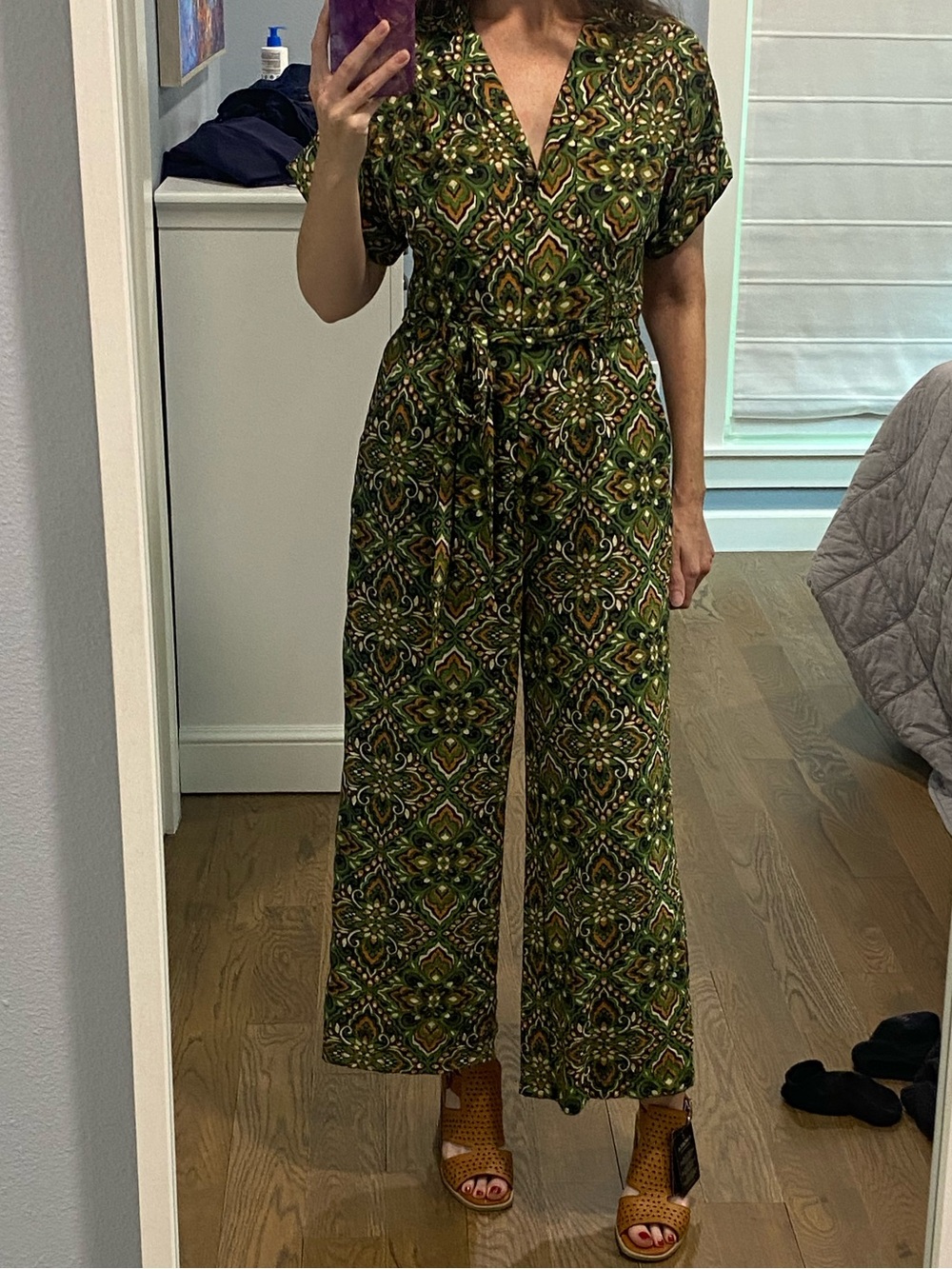 Dress Forum Green Printed Short-Sleeve Jumpsuit